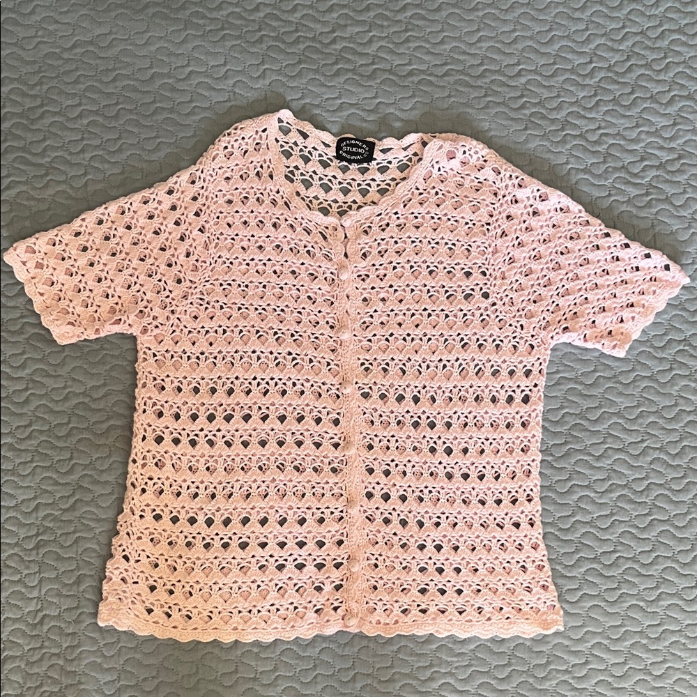 Pink Crocheted Women's Cardigan